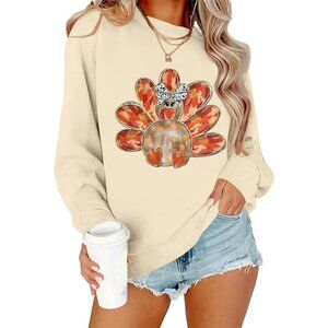 Women's Thanksgiving Sweatshirt Cotton Blend Crew Neck Long Sleeve Top